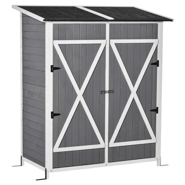 Garden Storage Shed Tool Organizer w/ Storage Table, Hooks, and Ground Nails