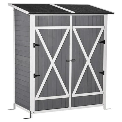 Garden Storage Shed Tool Organizer w/ Storage Table, Hooks, and Ground Nails