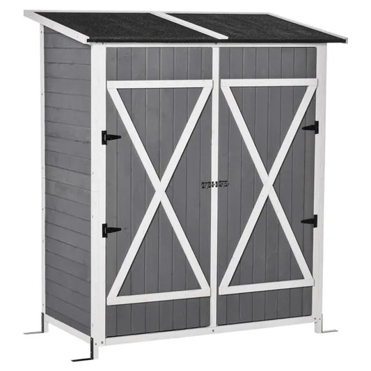 Garden Storage Shed Tool Organizer w/ Storage Table, Hooks, and Ground Nails