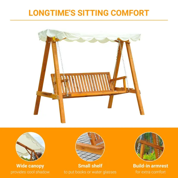 Wooden Garden Swing Chair Seat Bench Cream 3-Seater