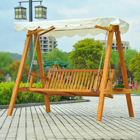 Wooden Garden Swing Chair Seat Bench Cream 3-Seater