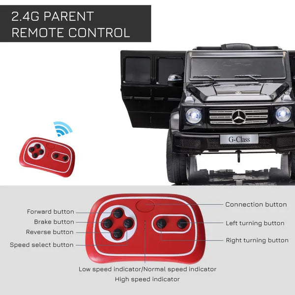 Mercedes Benz G500 Battery Powered Kids Electric Ride on Car Toy with Parental Remote Control Music Lights MP3 Suspension Wheels 12V