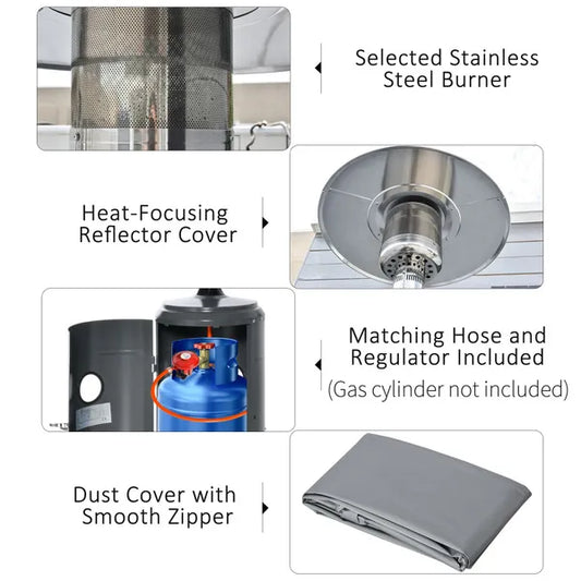 Outdoor Gas Patio Heater Standing Propane Heater w/ Wheels Dust Cover 12.5KW