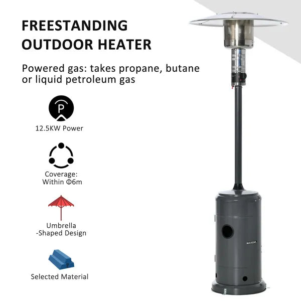 Outdoor Gas Patio Heater Standing Propane Heater w/ Wheels Dust Cover 12.5KW