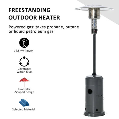 Outdoor Gas Patio Heater Standing Propane Heater w/ Wheels Dust Cover 12.5KW
