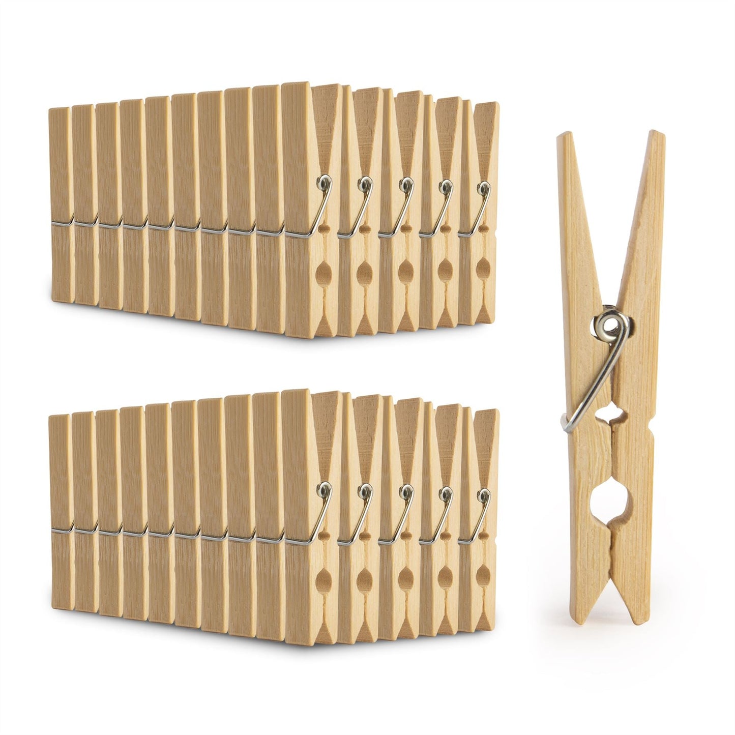 Bamboo Washing Pegs | Pack of 100 | Galvanised Steel Springs | Eco-Friendly | 7.2x1.2cm | Arts & Crafts | Washing Line | 2-Year Warranty