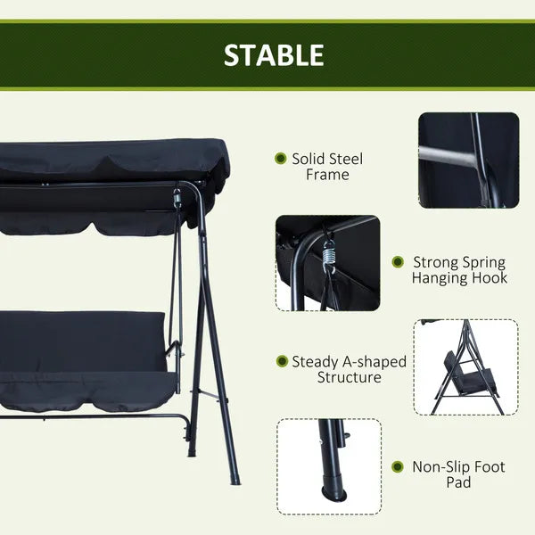 Canopy Swing Chair 3 Seater Garden Rocking Bench Heavy Duty Patio Metal Seat W/ Top Roof Different Options