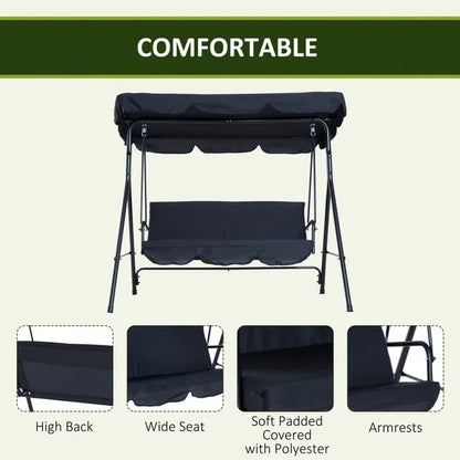 Canopy Swing Chair 3 Seater Garden Rocking Bench Heavy Duty Patio Metal Seat W/ Top Roof Different Options