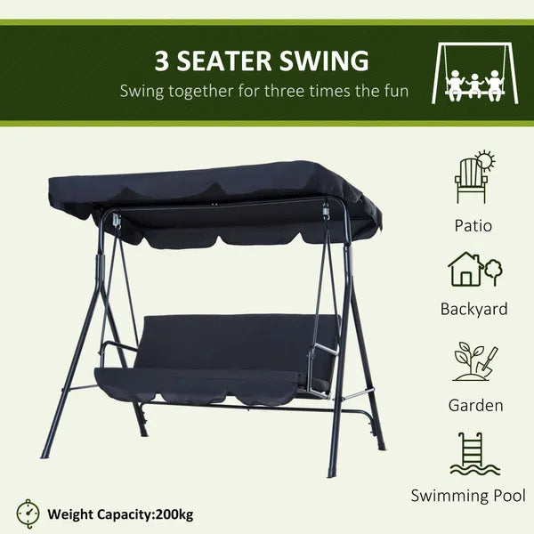Canopy Swing Chair 3 Seater Garden Rocking Bench Heavy Duty Patio Metal Seat W/ Top Roof Different Options