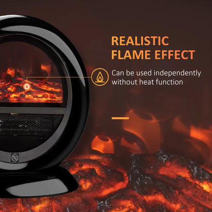 HOMCOM Free Standing Electric Fireplace Heater with Realistic Flame Effect, Rotatable Head, Overheating Protection, 1500W, Black