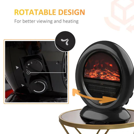 HOMCOM Free Standing Electric Fireplace Heater with Realistic Flame Effect, Rotatable Head, Overheating Protection, 1500W, Black