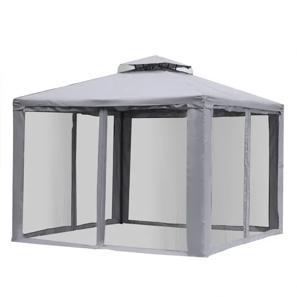 Metal Gazebo Garden Outdoor 2-tier Roof Marquee Party Tent Grey 3 X 3 Metre