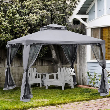 Metal Gazebo Garden Outdoor 2-tier Roof Marquee Party Tent Grey 3 X 3 Metre