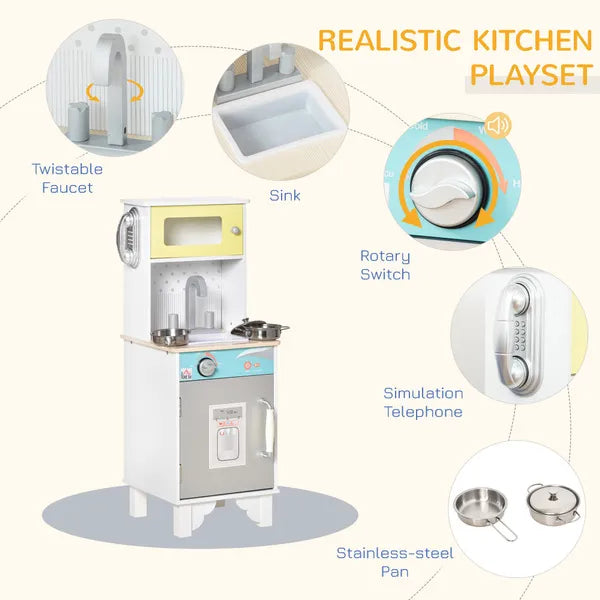 Kids Kitchen Play Cooking Toy Set With Sink, Telephone, Gift For Boys & Girls