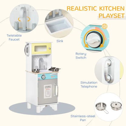 Kids Kitchen Play Cooking Toy Set With Sink, Telephone, Gift For Boys & Girls