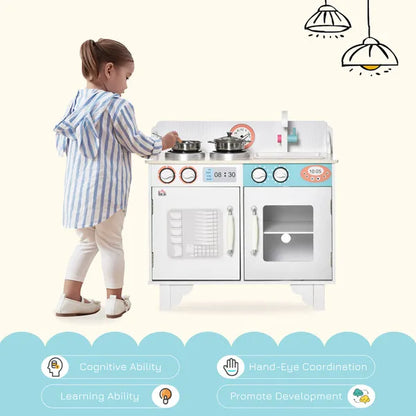 Kids Kitchen Play Cooking Toy Set With Sink Cooking Bench for 3-6 Years Old White