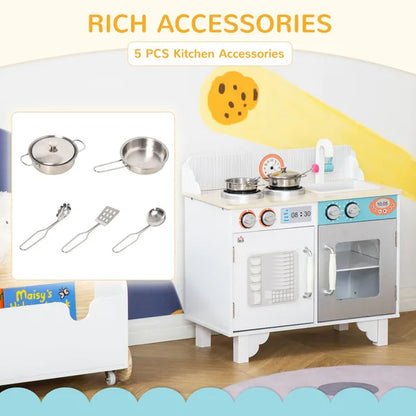 Kids Kitchen Play Cooking Toy Set With Sink Cooking Bench for 3-6 Years Old White