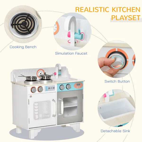Kids Kitchen Play Cooking Toy Set With Sink Cooking Bench for 3-6 Years Old White
