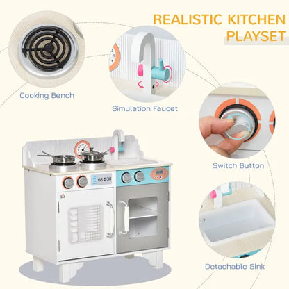 Kids Kitchen Play Cooking Toy Set With Sink Cooking Bench for 3-6 Years Old White