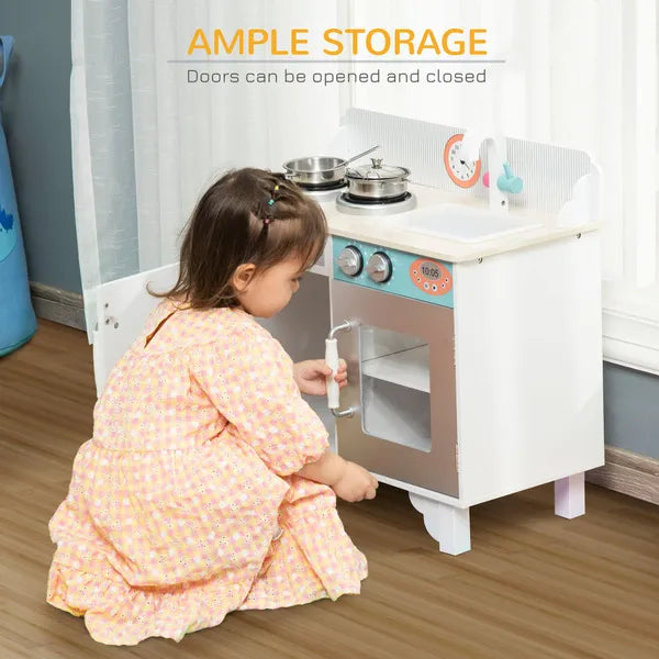 Kids Kitchen Play Cooking Toy Set With Sink Cooking Bench for 3-6 Years Old White