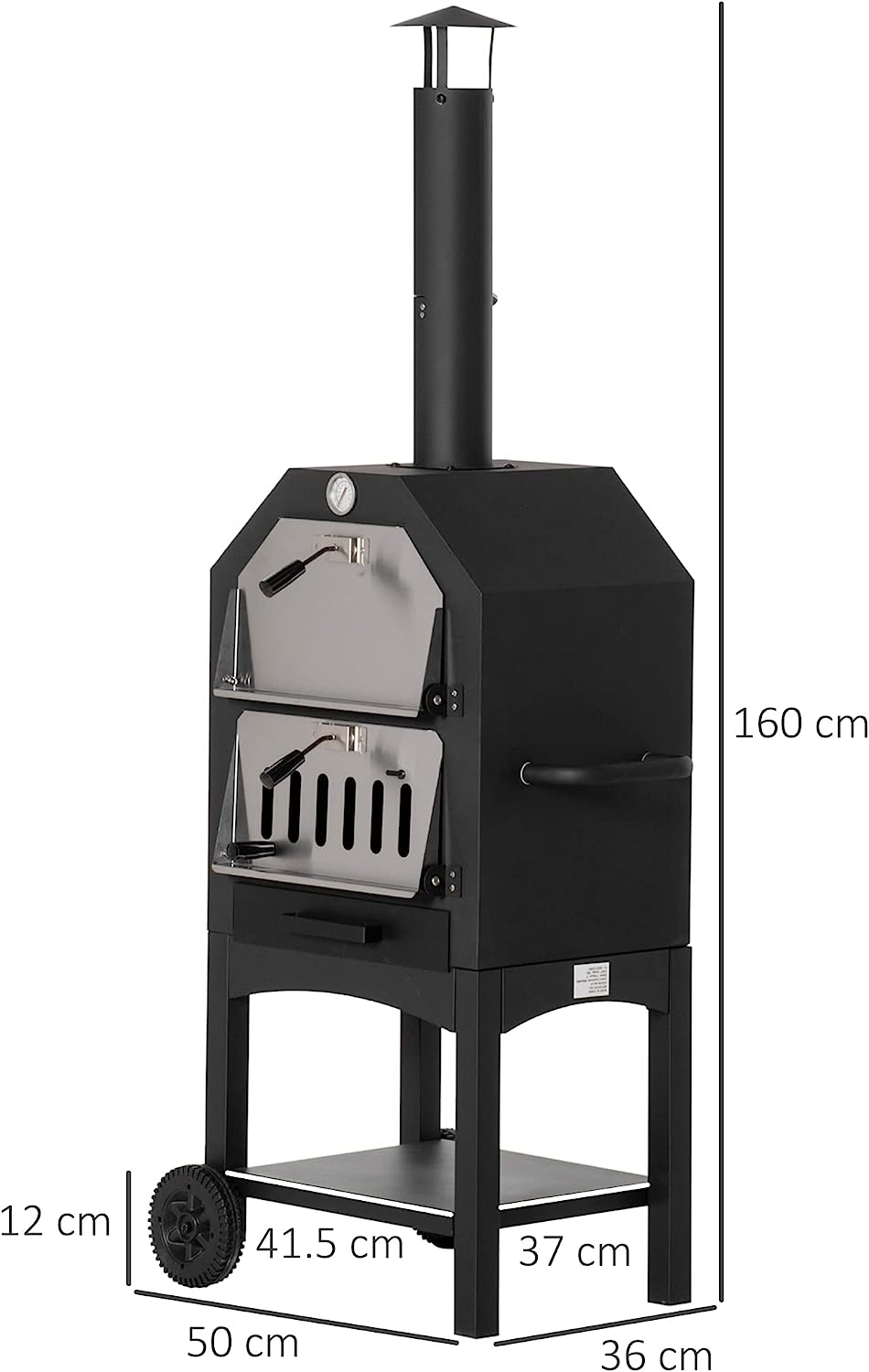 Charcoal Tall Oven Pizza Maker BBQ Grill Outdoor Cooker Picnic w/ Thermometer By Outsunny