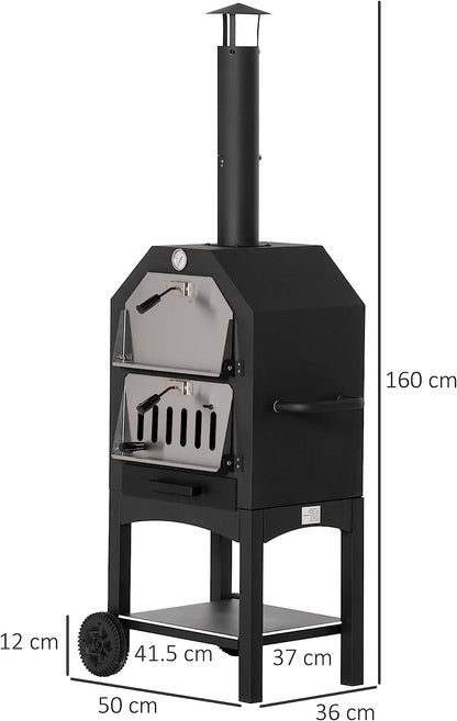 Charcoal Tall Oven Pizza Maker BBQ Grill Outdoor Cooker Picnic w/ Thermometer By Outsunny