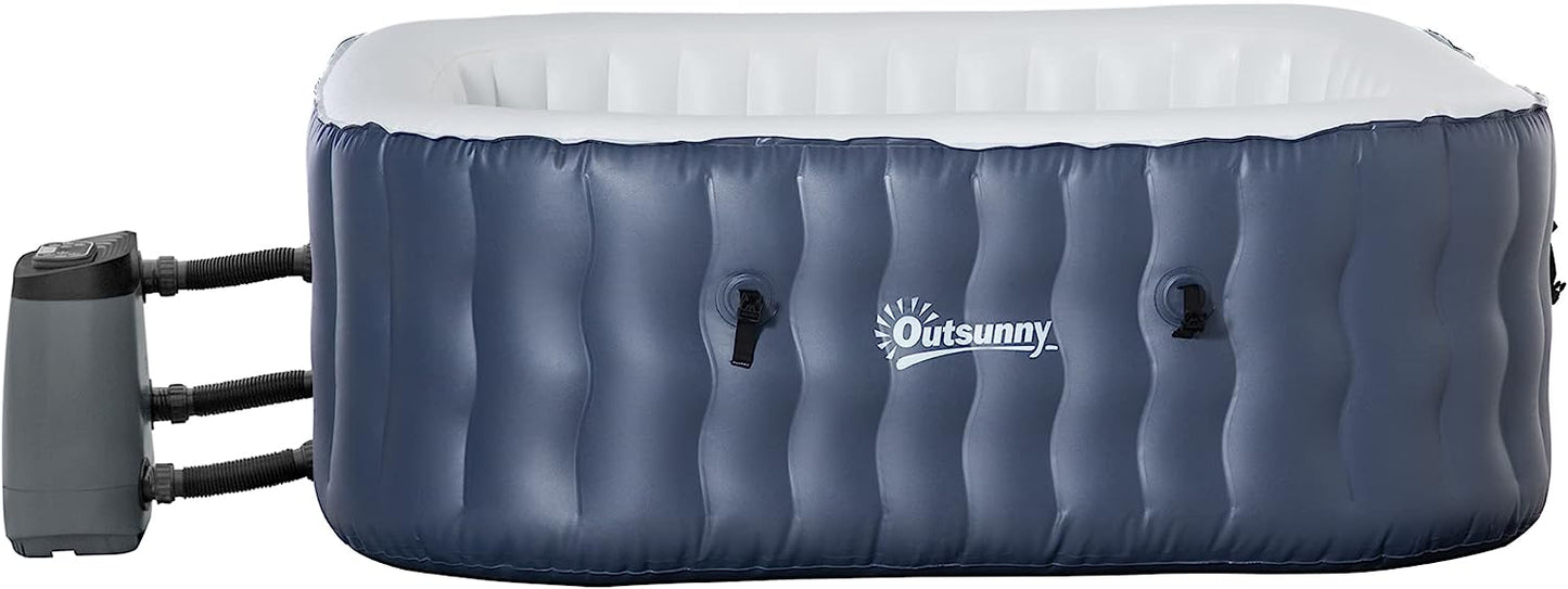 Square Hot Tub Inflatable Spa Outdoor Bubble Spa Pool with Pump, Cover, Filter Cartridges, 4-6 Person, Dark Blue