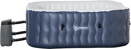 Square Hot Tub Inflatable Spa Outdoor Bubble Spa Pool with Pump, Cover, Filter Cartridges, 4-6 Person, Dark Blue