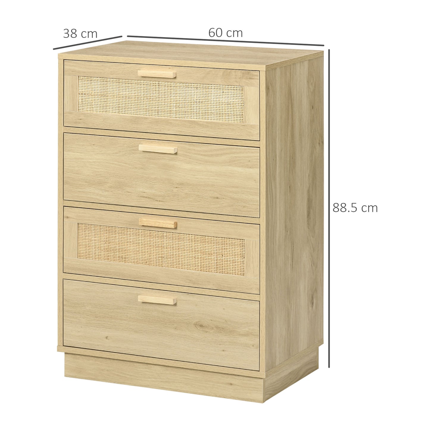 Chest of Four Rattan Weave Panel Drawers - Wood-Effect