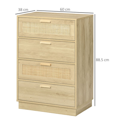 Chest of Four Rattan Weave Panel Drawers - Wood-Effect