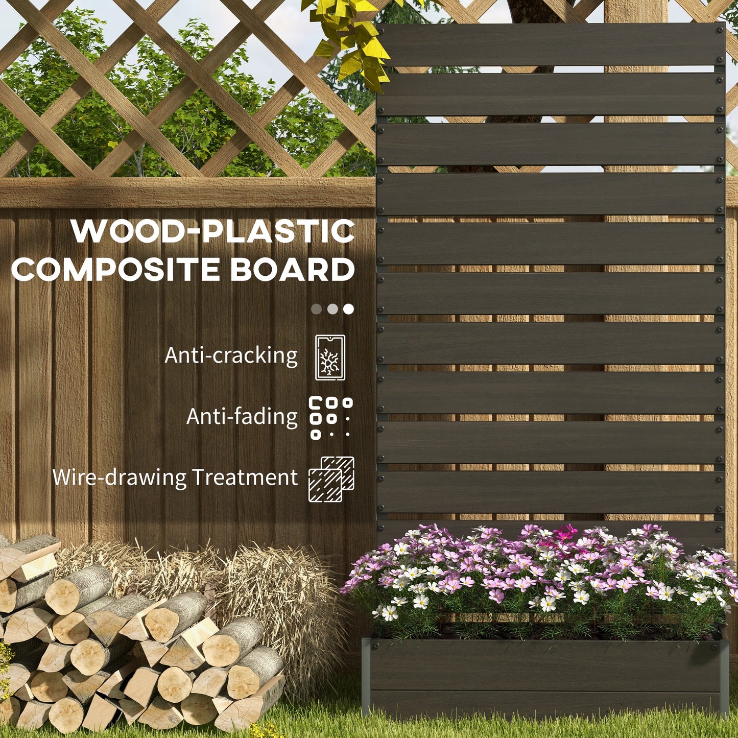 Raised Bed for Garden, Planter with Trellis for Climbing Plants, Vines, Planter Box with Drainage Gap, Black