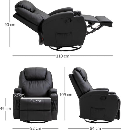 Recliner Sofa  PU Leather Armchair Cinema Massage Chair Swivel Nursing Gaming Chair Black