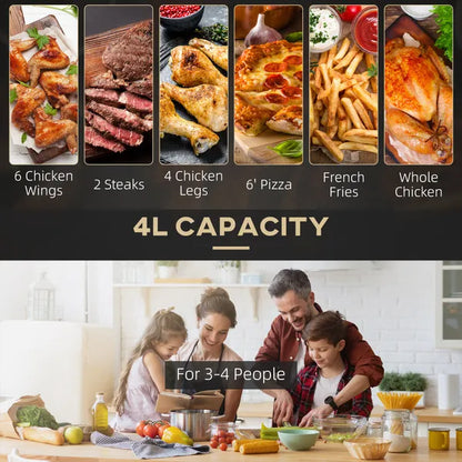 Air Fryer, 1300W 4L Air Fryers Oven with Rapid Air Circulation, Adjustable Temperature, Timer for Oil Less or Low Fat Cooking, Black