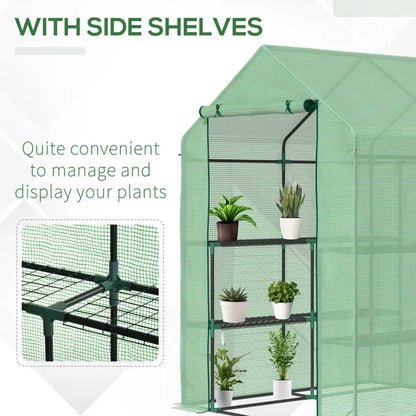 Walk in Garden Greenhouse with Shelves Polytunnel Steeple Green House Grow House Removable Cover 143x138x190cm, Green
