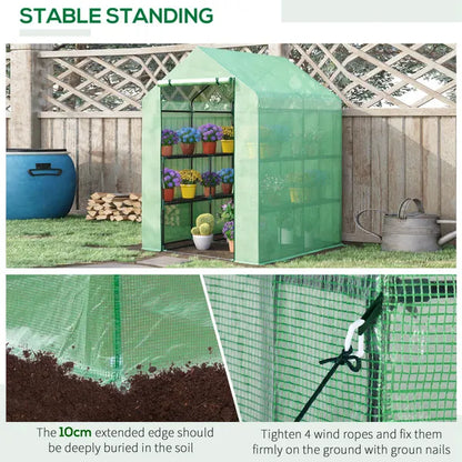 Walk in Garden Greenhouse with Shelves Polytunnel Steeple Green House Grow House Removable Cover 143x138x190cm, Green