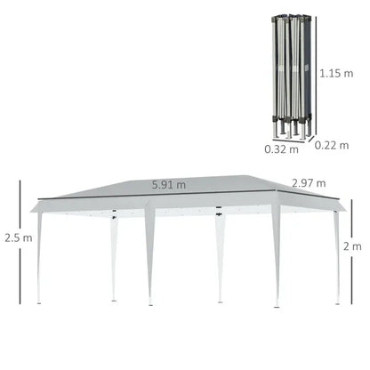 Pop Up Gazebo, Double Roof Foldable Canopy Tent, Wedding Awning Canopy w/ Carrying Bag, 6 m x 3 m x 2.5 m, Grey