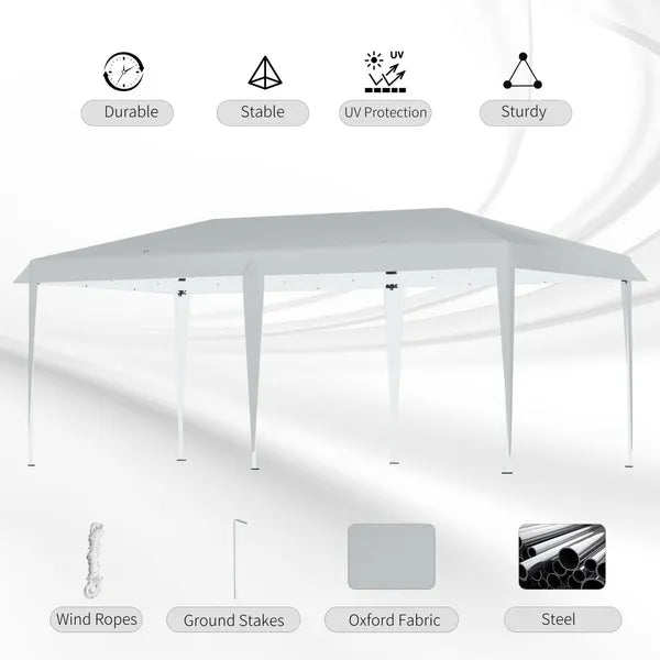 Pop Up Gazebo, Double Roof Foldable Canopy Tent, Wedding Awning Canopy w/ Carrying Bag, 6 m x 3 m x 2.5 m, Grey