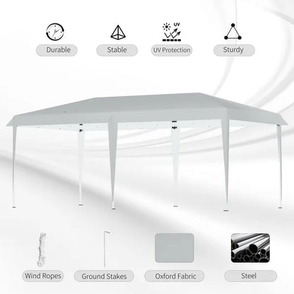 Pop Up Gazebo, Double Roof Foldable Canopy Tent, Wedding Awning Canopy w/ Carrying Bag, 6 m x 3 m x 2.5 m, Grey