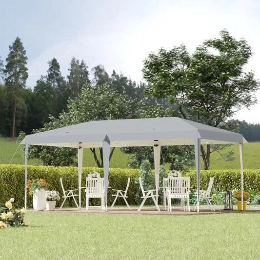 Pop Up Gazebo, Double Roof Foldable Canopy Tent, Wedding Awning Canopy w/ Carrying Bag, 6 m x 3 m x 2.5 m, Grey