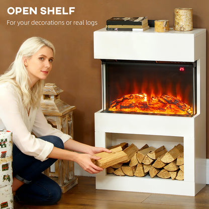 Electric Fireplace with 3D Flame Effect, 6 Colours & 3 Brightness Levels, 1000W/2000W Electric Fire and Mantel Reach up to 30㎡ Space with Remote & Timer