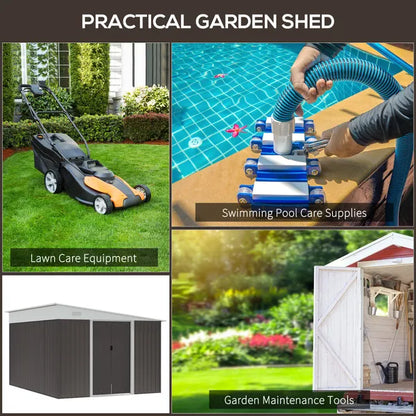 Outsunny 11.3 x 9.2ft Steel Garden Storage Shed Outdoor Metal Tool House with Double Sliding Doors & 2 Air Vents, Grey