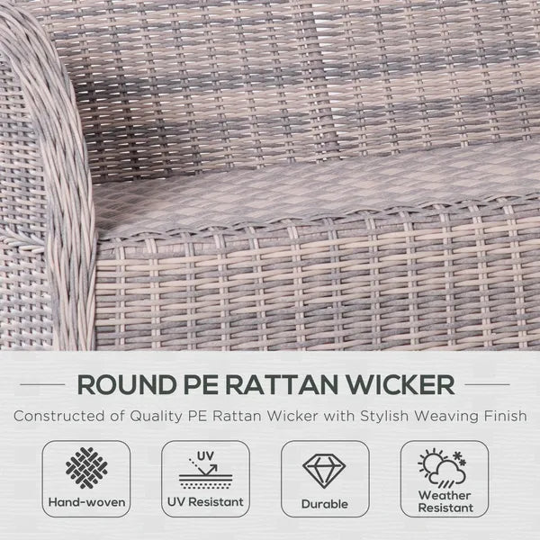 Outsunny Garden PE Rattan Sofa Set, Outdoor 4 Seater Wicker Furniture, High Back Chairs with Cushions, Tempered Glass Coffee Table for Lawn, Backyard, Mixed Grey