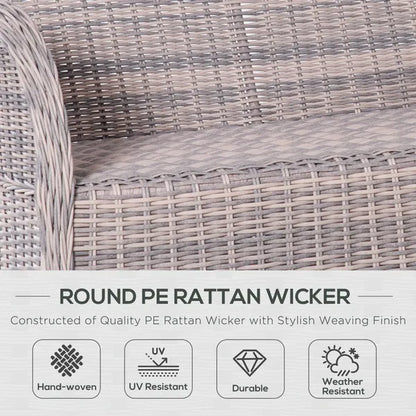 Outsunny Garden PE Rattan Sofa Set, Outdoor 4 Seater Wicker Furniture, High Back Chairs with Cushions, Tempered Glass Coffee Table for Lawn, Backyard, Mixed Grey