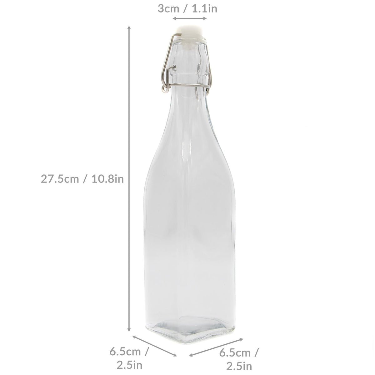 Maison & White Clip-Top Glass Bottles | Set of 6 × 500ml | Clear Swing-Top Kitchen Storage & Drinks Serving Bottles | 27.5cm Tall