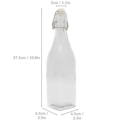 Maison & White Clip-Top Glass Bottles | Set of 6 × 500ml | Clear Swing-Top Kitchen Storage & Drinks Serving Bottles | 27.5cm Tall
