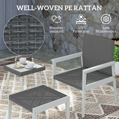 5 Pieces Rattan Garden Furniture Patio Set with Cushions, Acacia Wood Top Coffee Table and Footstools, Outdoor Table and Chairs for Balcony