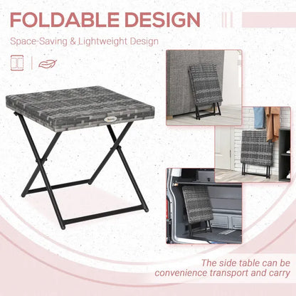 Small Folding Square Rattan Bistro Wicker Weave Side Table 40H X 40L X 40Wcm Grey