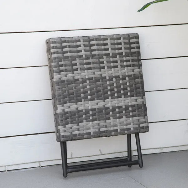Small Folding Square Rattan Bistro Wicker Weave Side Table 40H X 40L X 40Wcm Grey