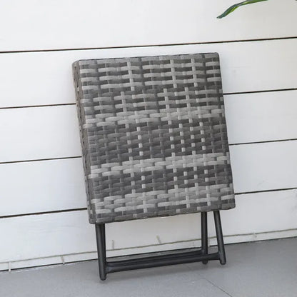 Small Folding Square Rattan Bistro Wicker Weave Side Table 40H X 40L X 40Wcm Grey