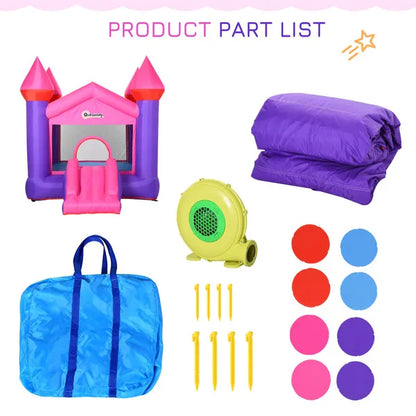 2 In 1 Kids Bounce Castle House Inflatable Trampoline Slide With Inflator For Kids Age 3-12 Multi-Colour 3.5 X 2.5 X 2.7M